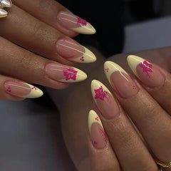 Cyflymder  24Pcs Mid-length French Almond Press on Nails Purple Edge Full Cover Fake Nails Love Heart Wearable Full Cover False Nails Tips