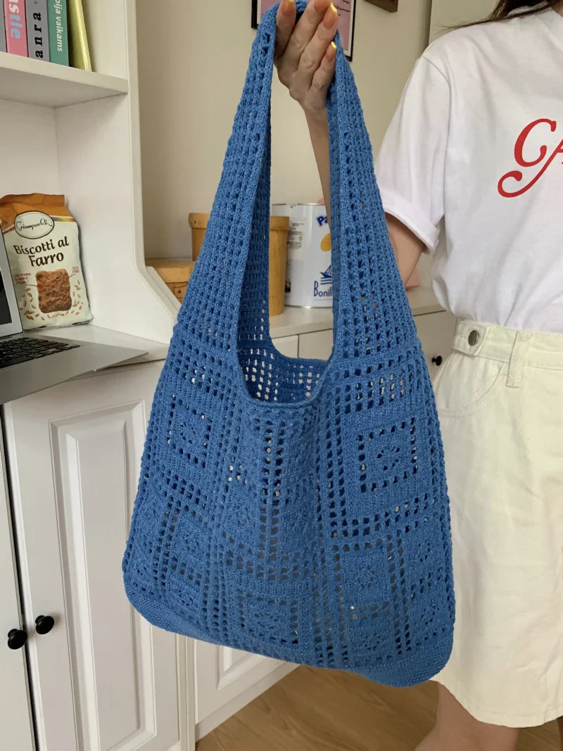 Cyflymder Retro Knitted Bag Mesh Hollowed-out Woven Bag Gentleness Style Women Shoulder Bag Imitation Wool Handbag