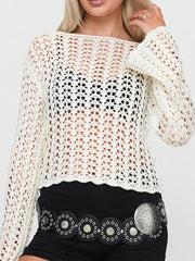 Cyflymder   Knit Hollow Out Sweater Pullover Women Long Sleeve Sexy See Through Crop Tops Autumn New Casual Knitwear Cover Up