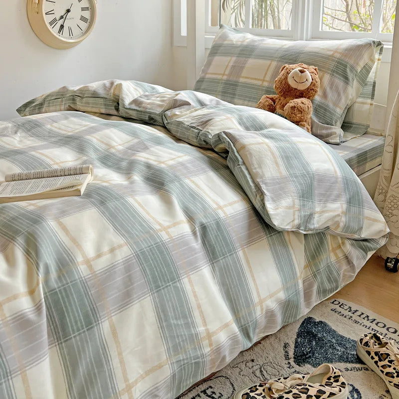 Cyflymder Pure Cotton Printed Student Bedding Set Single Queen Skin Friendly Bed Linens Skin Friendly Soft Comforter Set for All Seasons