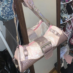 Cyflymder  Hot Girl Vintage Y2k Pink Underarm Bag Women Faux Crocodile Patchwork Large Capacity Handbag Ladies Fashion Casual Shoulder Bags