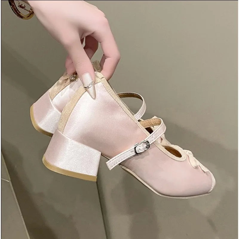 Cyflymder  Shallow Mouth Female Shoes Autumn Soft Black Flats Ballet New Dress Fall Summer Med Flower Rubber Hoof Hee