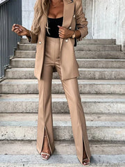 Cyflymder  Sexy Split Zipper Solid Slim Fit Flare Pants Autumn Elegant Hight Waist PU Long Pants Women Fashion Streetwear Leather Trousers