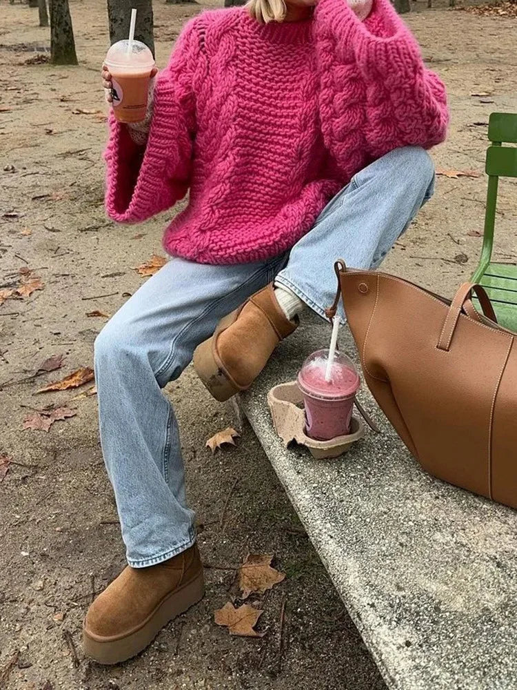 Cyflymder  Retro Knitted Sweater round Ne Bell Sve Casual Comfortable Autumn Winter Women's Faion Commute Loose Fit Polyester Blend