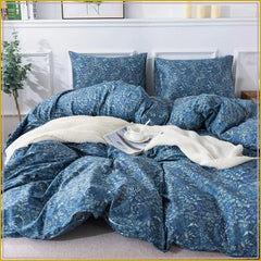 Cyflymder  Blue Floral Queen Comforter Set, Botanical Microfiber Bedding, Lightweight All-Season