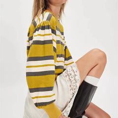 Cyflymder   Stripe Print Crew Neck Loose Pullover Hoodie for Women Y2K Vintage Long Sleeve Spring Fall Casual Streetwear Top