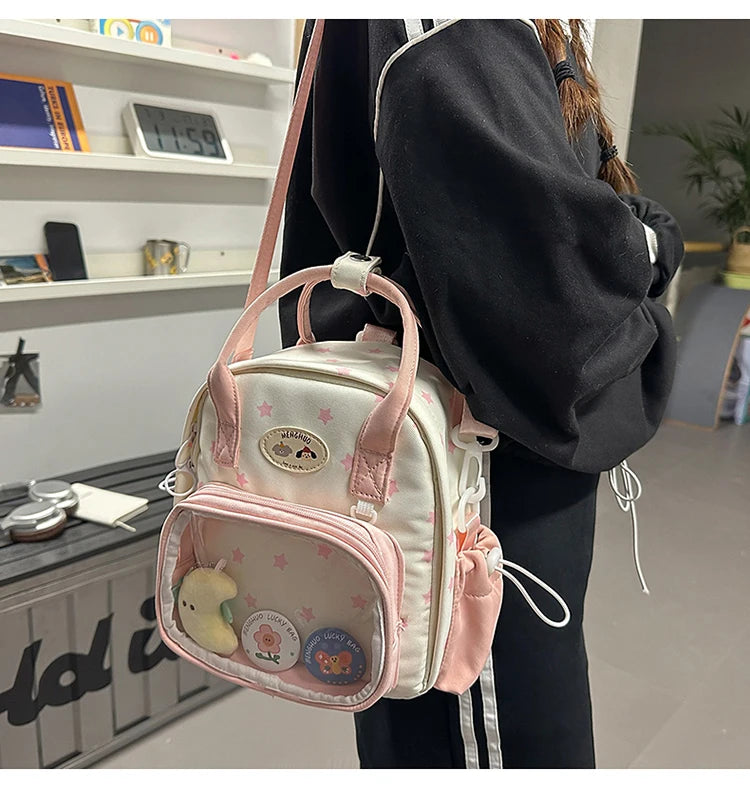 Cyflymder  Transparent Fashion Preppy Mini Backpacks Sweet Kawaii Star Print Ita Bags Y2k Aesthetic Students Casual Travel Schoolbags Women