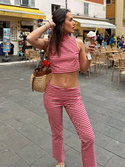 Cyflymder   Women Summer Fashion Versatile Stand Collar Zipper Sleeveless Short Top+Zipper High Street Casual Straight Long Pant Set