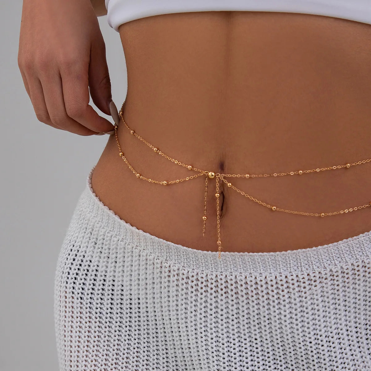 Cyflymder  Double Layer Thin Chain Body Necklace Women Fashion Sexy Fringe Waist Bead Chain Versatile Metallic Jewelry