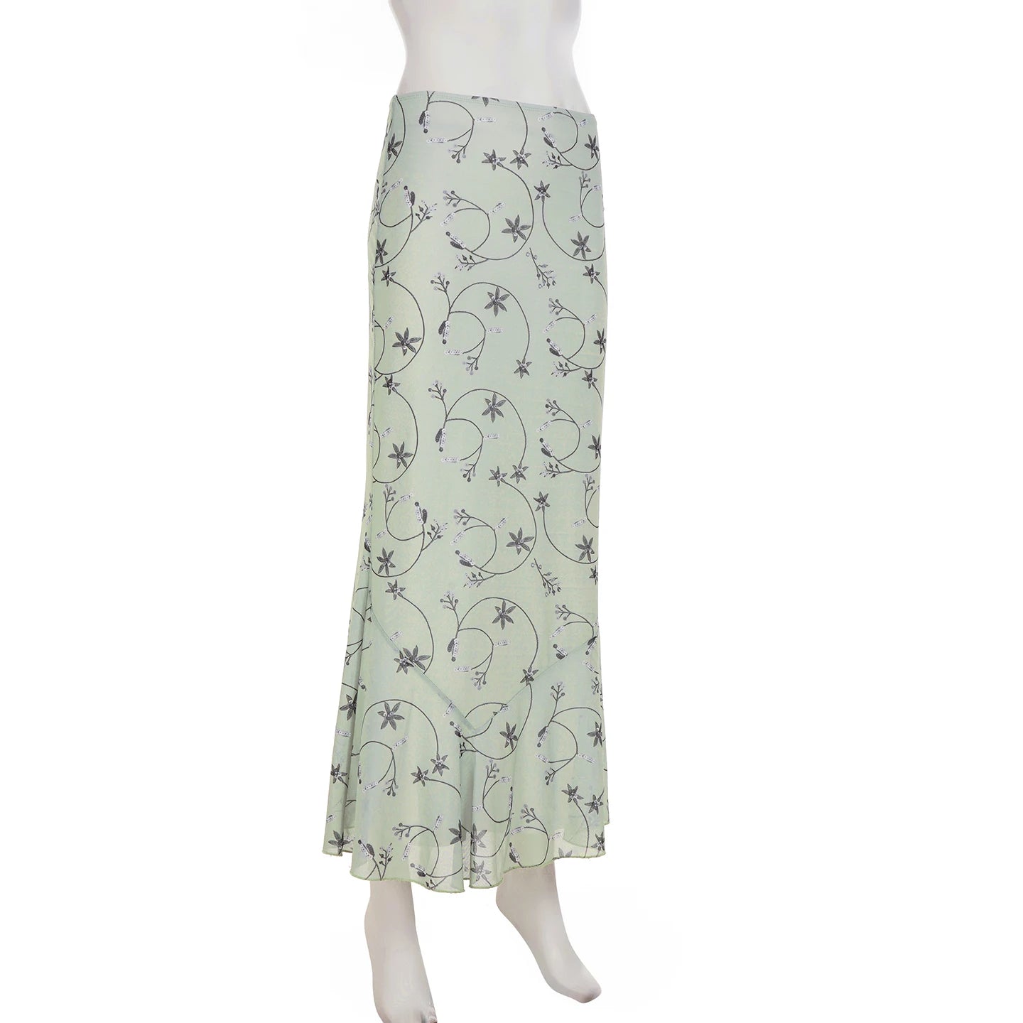 Cyflymder  Holiday Floral Mesh Trumpet Skirts Beach Style Slim Low-Waisted Maxi Skirts Women Summer Fashion Streetwear Ladies