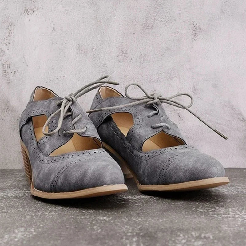 Cyflymder  Summer Vintage London Brogue Shoes Women Lace Up Sandal Chunky High Heels Cut-Outs Female Casual Footwear Shoes