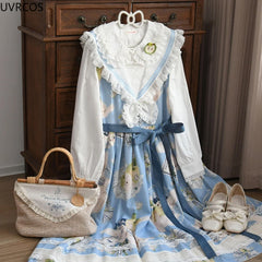 Cyflymder  Spring Autumn Sweet Long Sleeve Lolita Shirt Women Doll Collar Lace Ruffle Cute Shirt Girls Japanese Gothic Y2k Top Blusas Mujer