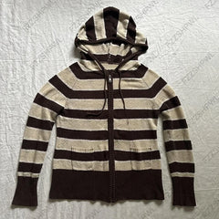 Cyflymder  Women Y2K Striped Hooded Knit Cardigan Full Zip Long Sleeve Pockets Vintage Casual Knit Jacket Streetwear