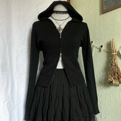 Cyflymder  Fashionable y2k American-style slimming knitted sweater with zipper cardigan, a slimming top for women in autumn and winter emo