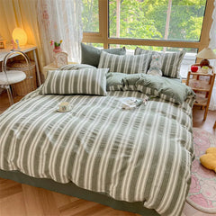 Cyflymder  Class A 100% Cotton Striped Bedding Sets Yarn Dyed Washed Cotton Breathable Duvet Cover Kit Single Bedclothes for All Seasons