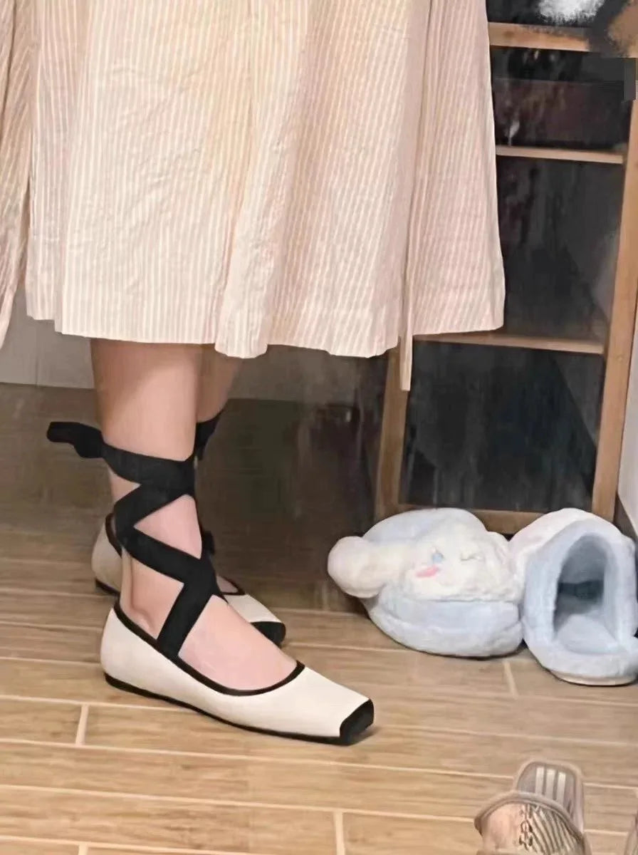 Cyflymder  Shallow Mouth Women Female Shoes Mixed Colors Genuine Leather Sneakers Ballet Flats Square Toe Dress Moccasins Comfortable Cross