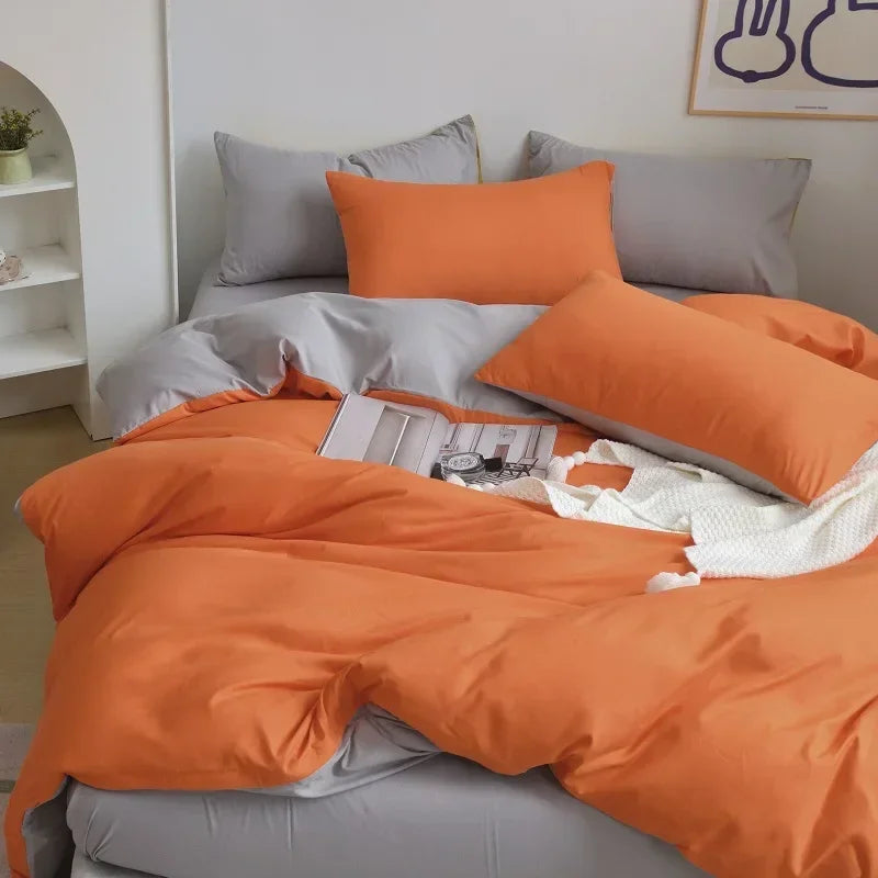 Cyflymder  2-side Solid Color Brush Fabric Bed Set 4 Pieces Duvet Cover Pillowcase Bedding Set Bed Sheet Quilt Cover Single Queen King Size