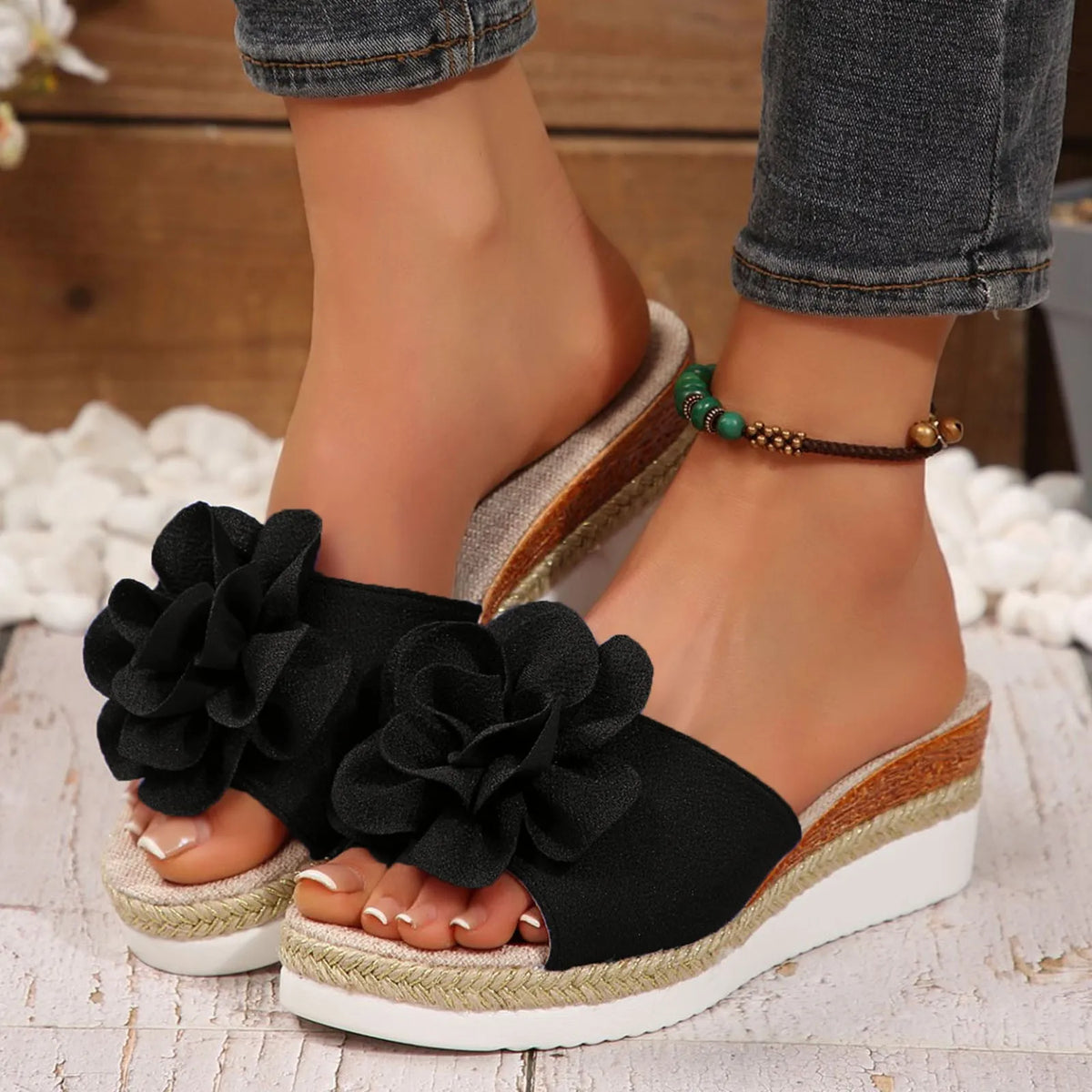 Cyflymder  Women's Wedges Slippers 2025 Summer Beach Platform Sandals Fashion Flower Slippers Women High Heels Beach Slippers Slides