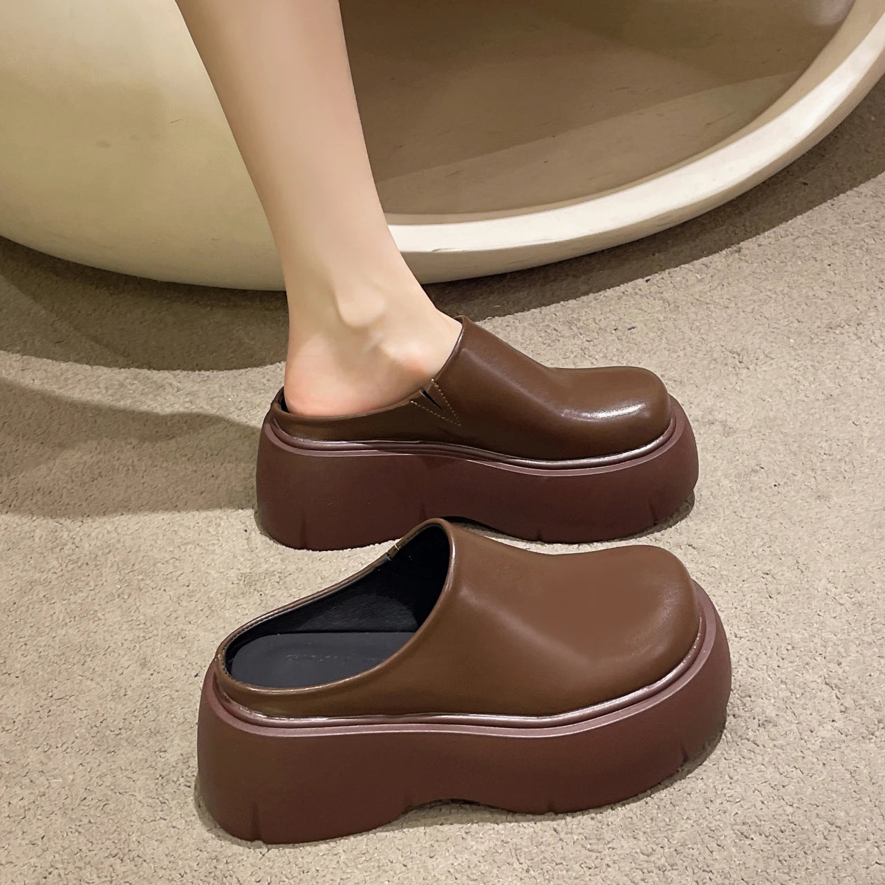 Cyflymder  Bla Thi Bot High Heel Slippers for Women Spring Autumn Outdoor Wear New Sle Covered Head f Slippers Retro
