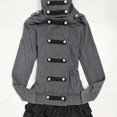 Cyflymder  Gothic Ladies High Collar Sweatshirt Jacket Vintage Button Detail Slim Coat Y2K Harajuku Dark Hotsweet High Street Chic Surcoat