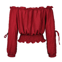 Cyflymder  Womens Medieval Blouse Vintage Off Shoulder Shirts Half Sleeve Shirt Medieval Boho Blouses Pirate Crop Top Carnival Party Outfit