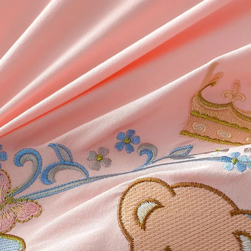 Cyflymder  French Embroidered Bed Skirt Bedding Sets Washed Cotton Knitted Bedclothes with Ruffled Edges Universal Size Textile Supplies