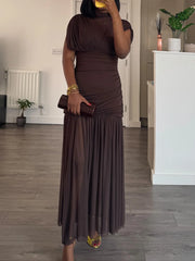 Cyflymder  Summer Sexy Women's Sleeveless Pleated Midi Dress Chic Splicing Design Zipper Tulle Dress for Beach Party Elegant Mujer