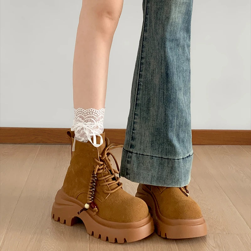 Cyflymder  British style Height Increase  Women Ankle Boots Fashion Non Slip Ladies Platform Mordern Booties