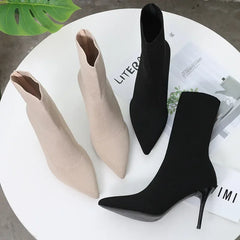 Cyflymder Sexy Sock Boots Knitting Stretch Boots High Heels for Women Fashion Shoes Spring Autumn Ankle Boots Female