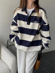 Cyflymder  Harajuku Striped Sweatshirt Women Korean Style Preppy Pullover Female Fashion Polo Sweatshirt Ladies Casual Long Sleeve Top