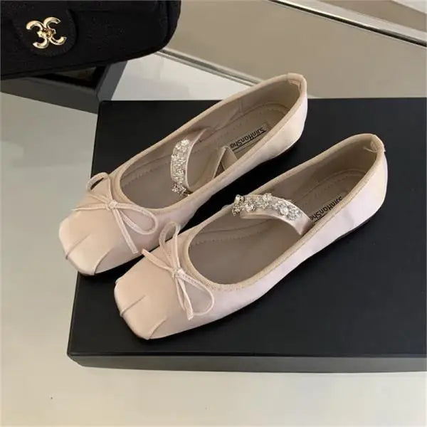Cyflymder  Summer Shoes Ladies Female Footwear Crystal Casual Sneaker Bow-Knot Shallow Mouth Ballerinas Woman 2025 Square Toe Dress Rhinest