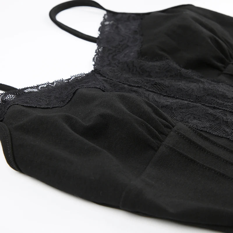 Cyflymder  Sexy Patchwork Lace Trim Camis Top Sweet Casual Slim Solid V-Neck Sleeveless Tank Tops Women Summer Streetwear Lady