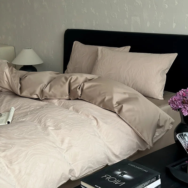 Cyflymder  Premium 100S Pure Cotton Jacquard Bedding Sets Luxury Skin Friendly Smooth Quilt Cover Kit Bed Linens for Adults and Children
