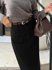 Cyflymder  Fashion Commuting Maxi Skirt Women High Waist Slim Solid Patchwork Streetwear Autumn Clothes Female Straight Maxi Skirt