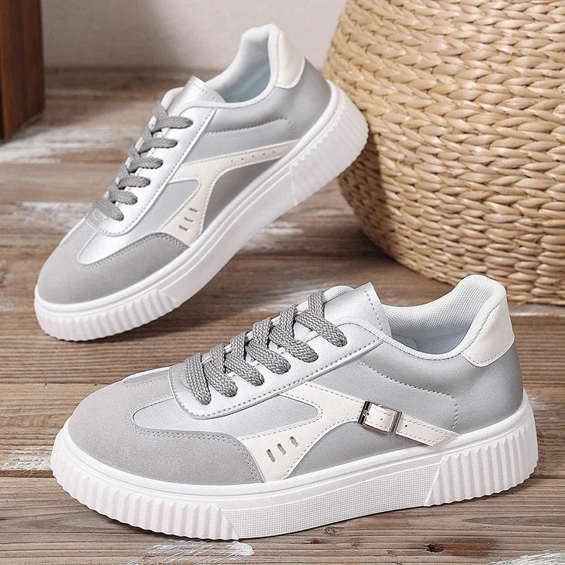 Cyflymder  Spring New Thick Sole Women's Vulcanize Shoes Casual Womens Lace-Up White Flats Shoes Comfortable Wear-Resistant Ladies Sneakers