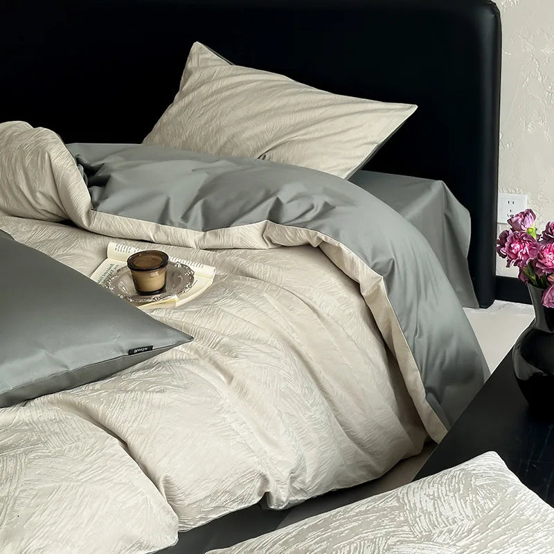 Cyflymder  Premium 100S Pure Cotton Jacquard Bedding Sets Luxury Skin Friendly Smooth Quilt Cover Kit Bed Linens for Adults and Children