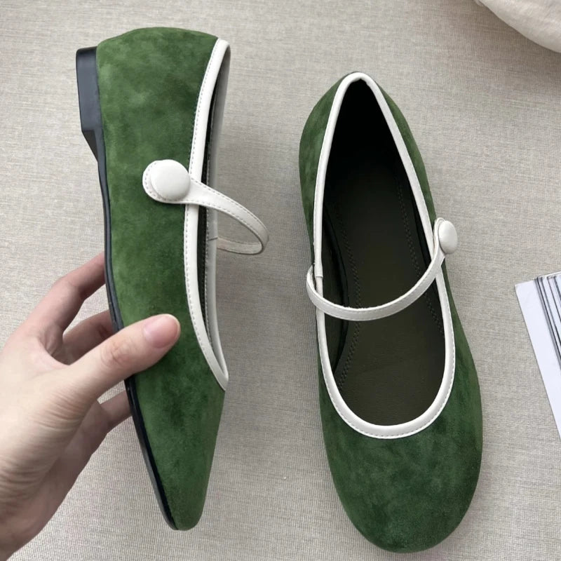 Cyflymder  Retro Faux Suede Ballet Flats Women Comfort Round Toe Shallow Mary Jane Shoes Fashion Buckle Elegant Dress Pumps Loafers Ladies