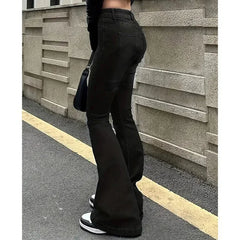 Cyflymder  Women Stretchy Low Rise Jeans Female Double Button Skinny Denim Pants Women Slim Fit Bell Bottoms Classic Y2k Flared Trousers