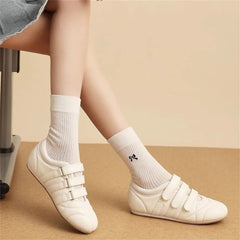 Cyflymder  Brand Designer Comfy Walking Cream Flat Sneakers Fashion Leisure Silver Casual Shoes Women Flats Chic Black Hook&Loop Mary Janes