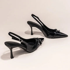 Cyflymder  Summer Elegant Buckle Decorated Black Stiletto Women's Sandals Fashion Pointed Toe Shallow Mouth New Sexy High Heels