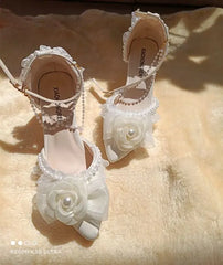 Cyflymder  Lolita elegant party dresses for women wedding bridal shoe pointed toe heels Pretty shoes designer ladies heel beige high-e