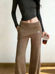 Cyflymder  Korean Spring Coffee Sports Long Flare Pants Women Retro Chic Daily Trendy High Waist Loose Thin Splice Straight Trousers 974A