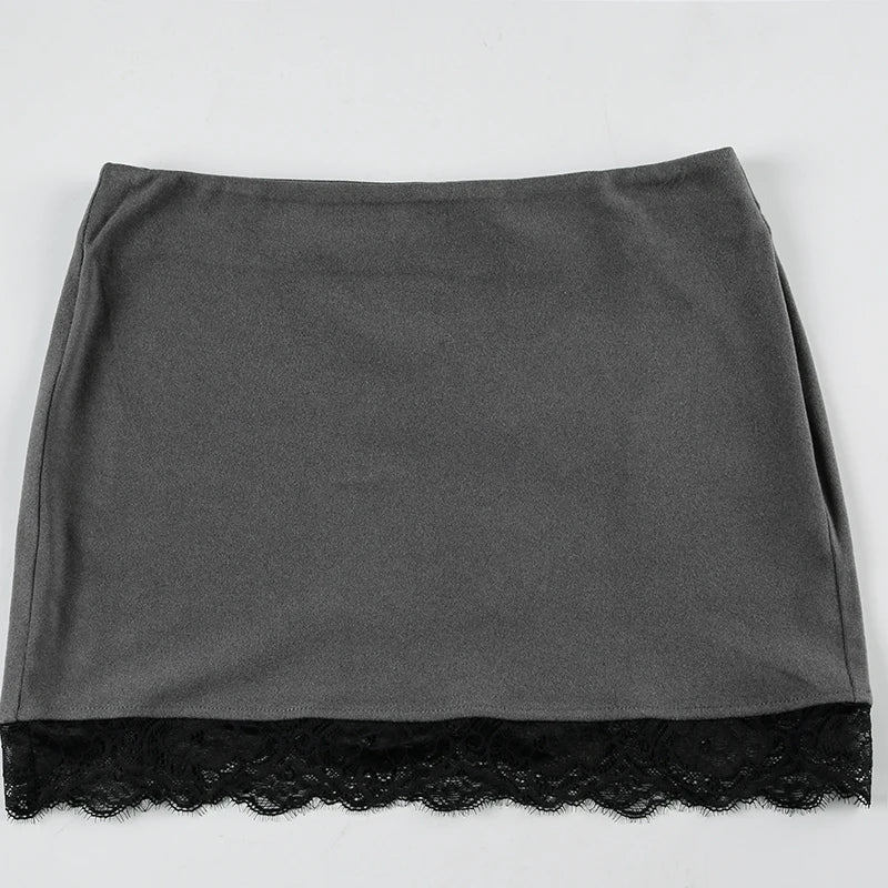 Cyflymder  Basic Slim Lace Trim Bodycon Skirts Casual Sexy Solid Low-Waist Supper Mini Skirts Women 2025 Summer Fashion Streetwear