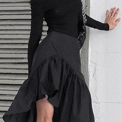 Cyflymder   Commuting Black Ruffled Skirt For Women Asymmetric High Waist A-line Skirt Fashion Splice Female Casual Skirt Streetwear