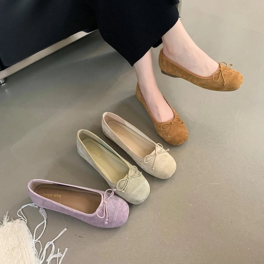 Cyflymder  Round Toe Bow-Knot Women Casual Female Sneakers Flat Shoes Autumn Shallow Mouth Butterfly Dress Fall New Lace-Up PU Leisure Floc