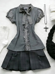 Cyflymder  Preppy 2-Piece Set Dresses American Retro Goth Top+Skirt Y2k 2000s Japanese Harajuku Hot Girl Women's Dress Fashion Grunge Chic