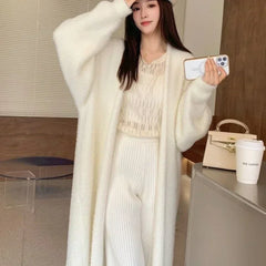 Cyflymder Elegant Sweet Long Sweater Cardigan Women Korean Style Sweaters Coat Autumn Winter Solid Loose Casual Vintage Cardigan