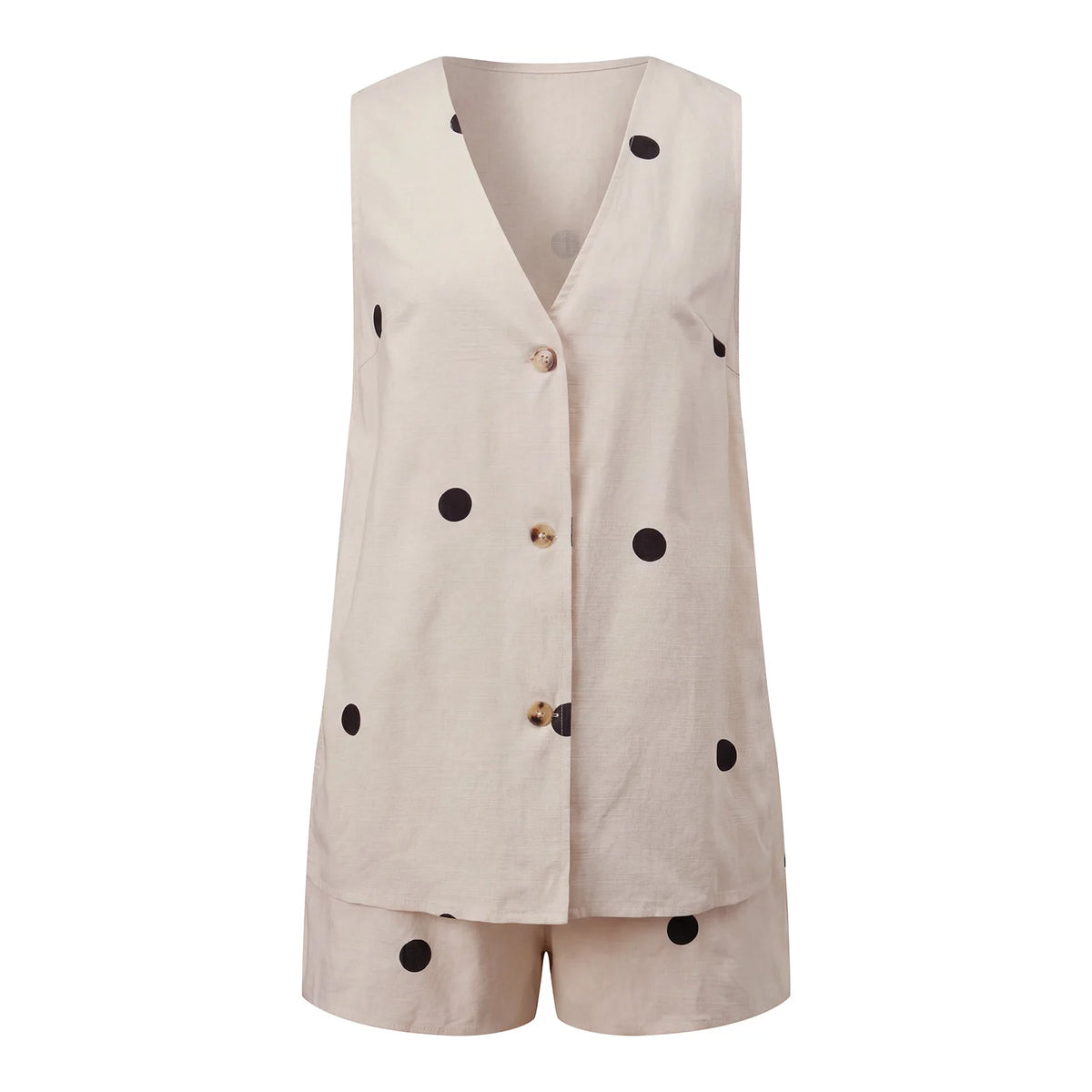 Cyflymder  Women's 2 Piece Shorts Outfits Sleeveless V Neck Dot Print Button Up Tank Tops Shorts Sets