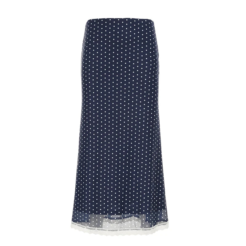 Cyflymder  Casual Dot Printed Mesh Skirts See Through Slim Mid-Waisted Straight Skirts Women 2025 Summer Fashion Holiday Streetwear