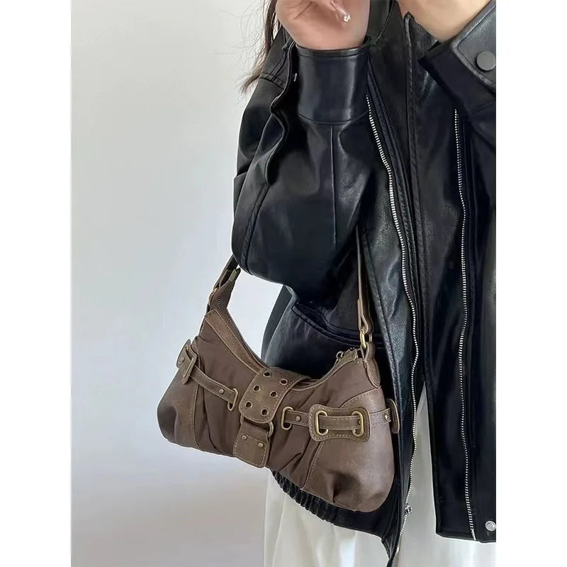 Cyflymder  New Underarm Hand Bag Woman Meilad Single Shoulder Handheld Wrinkled Saddle Bag For Women Leather Handbags